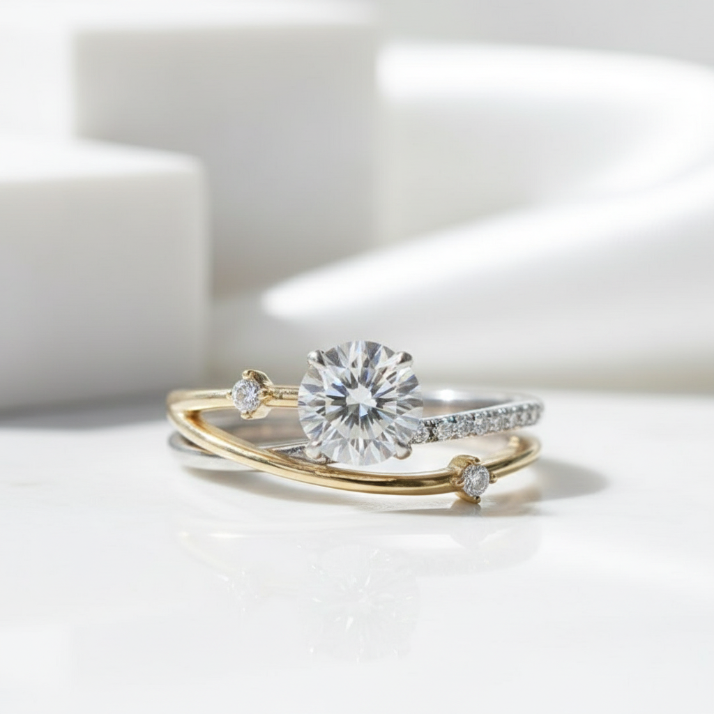 1.0 Ct Round Cut Diamond Birthstone Wedding Ring-Evani Jewelry