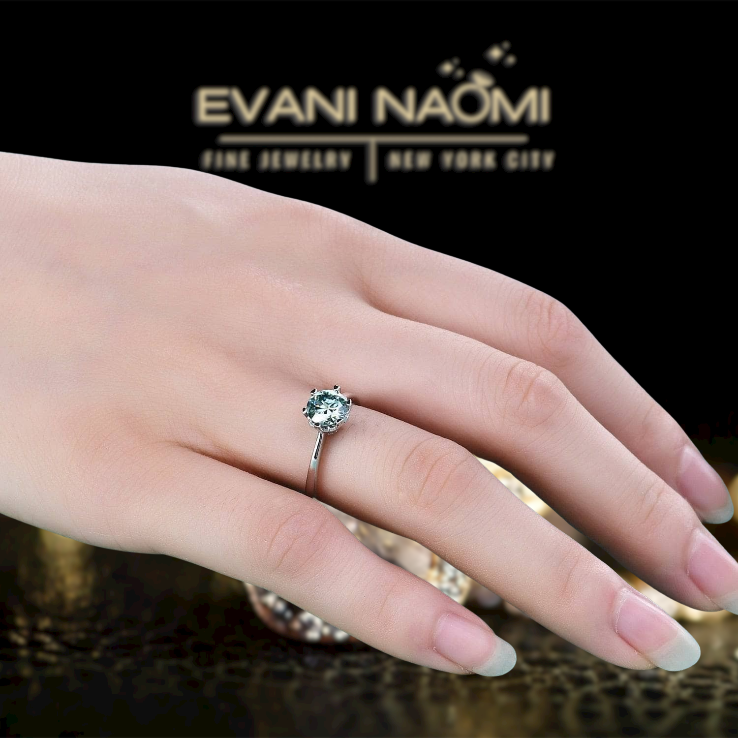 1.0 Ct Round Cut Green Diamond Engagement Ring-Evani Jewelry