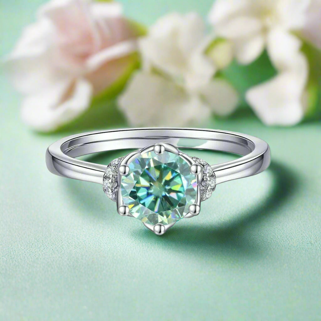 1.0 Ct Round Cut Green Diamond Engagement Ring-Evani Jewelry