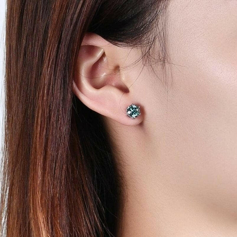 1.0 Ct Round Cut Green Diamond Stud Earrings-Evani Naomi Jewelry