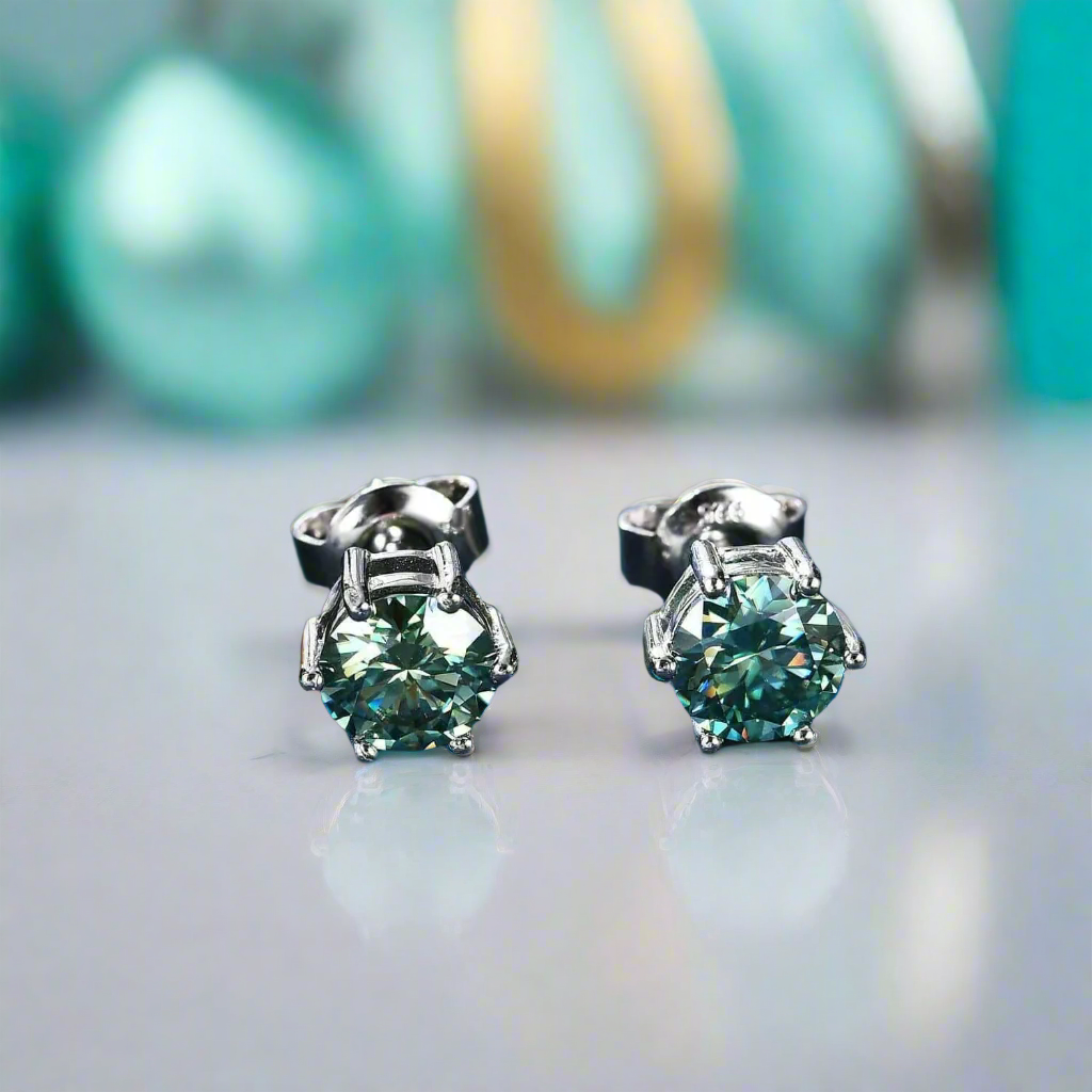 1.0 Ct Round Cut Green Diamond Stud Earrings-Evani Naomi Jewelry