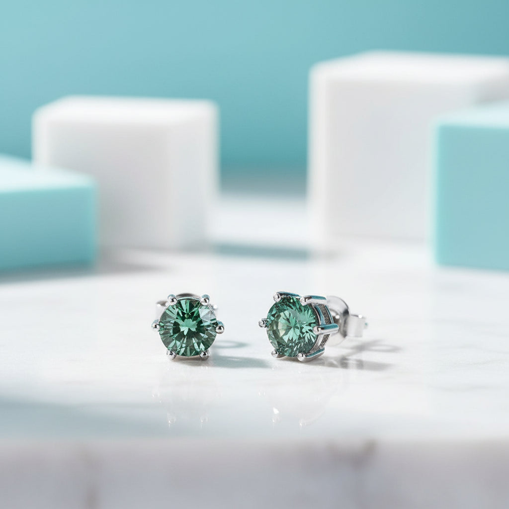 1.0 Ct Round Cut Green Diamond Stud Earrings-Evani Jewelry
