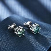 1.0 Ct Round Cut Green Diamond Stud Earrings-Evani Naomi Jewelry