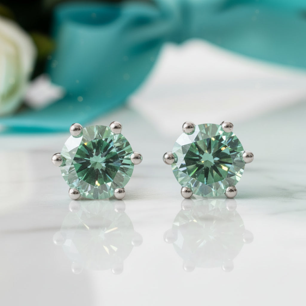 1.0 Ct Round Cut Green Diamond Stud Earrings-Evani Jewelry