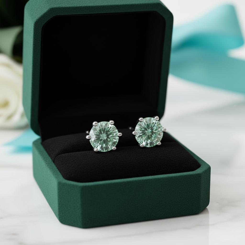 1.0 Ct Round Cut Green Diamond Option Stud Earrings - Evani Naomi Jewelry