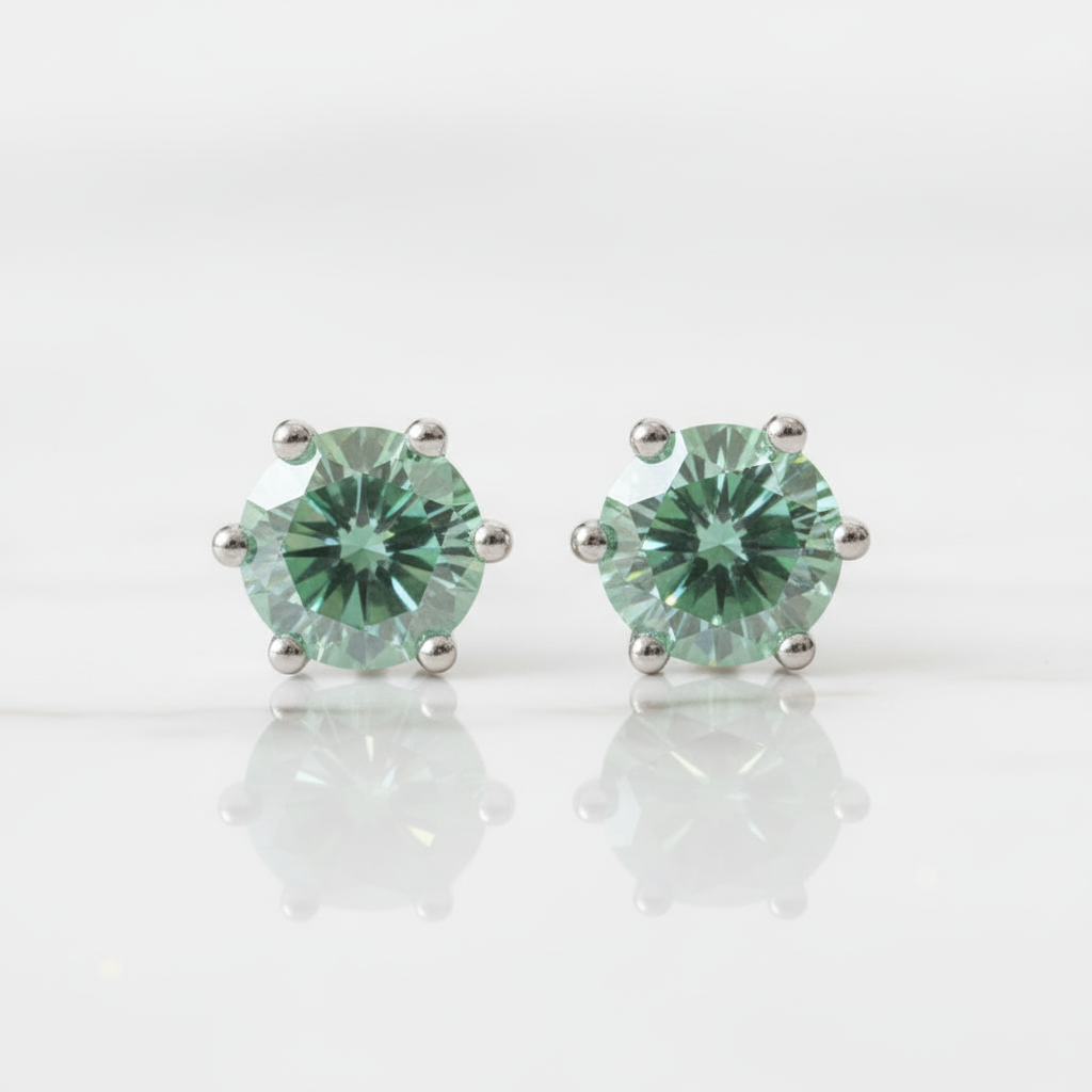 1.0 Ct Round Cut Green Diamond Option Stud Earrings - Evani Naomi Jewelry