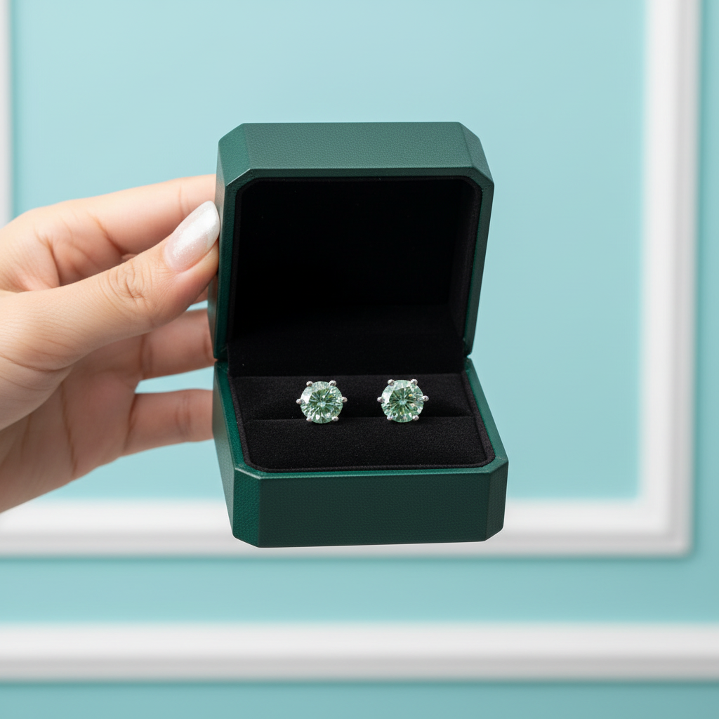 1.0 Ct Round Cut Green Diamond Option Stud Earrings - Evani Naomi Jewelry