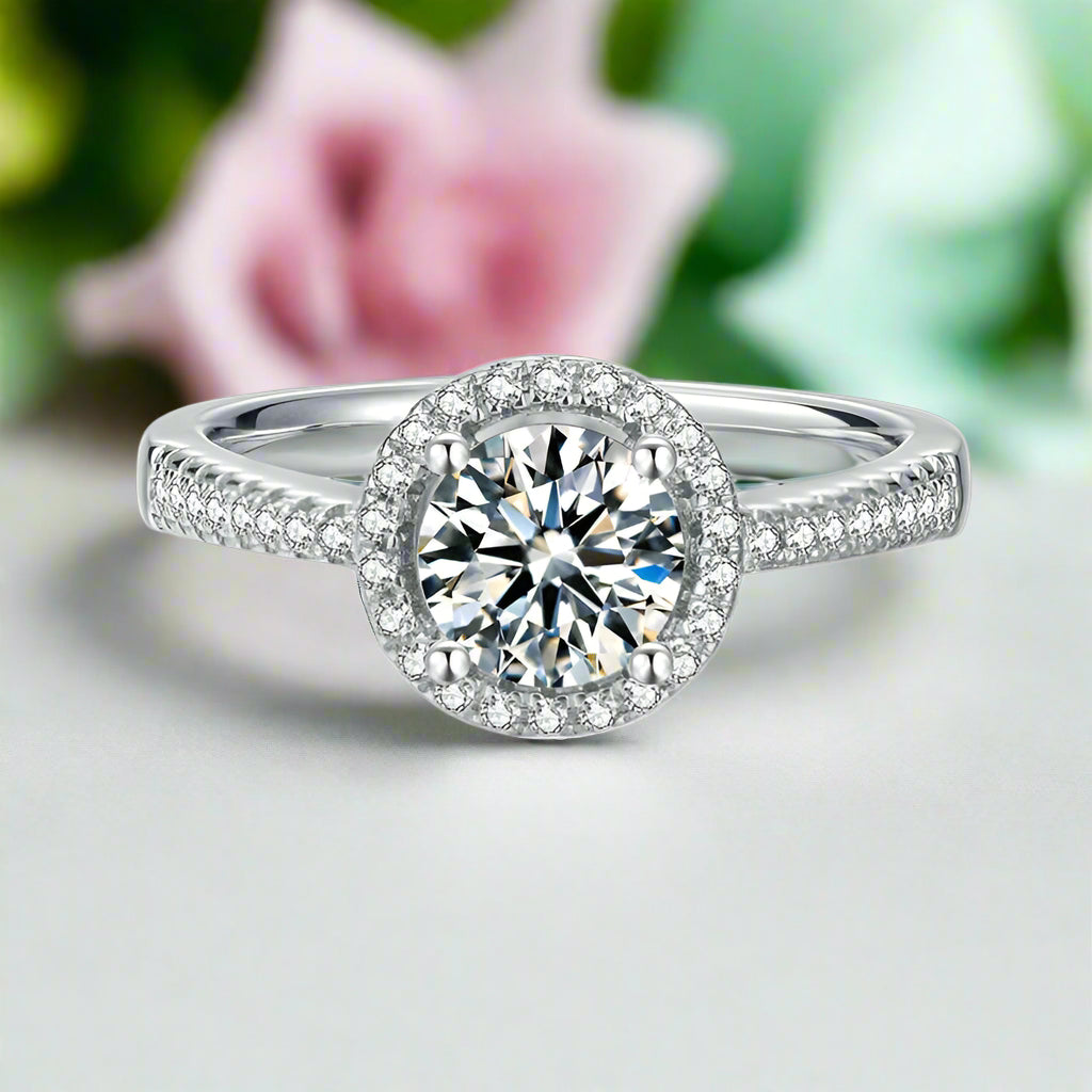 1.0 Ct Round Cut Halo Diamond Engagement Ring-Evani Jewelry