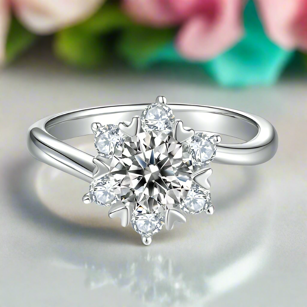 1.0 Ct Round Cut Halo Diamond Engagement Ring-Evani Jewelry