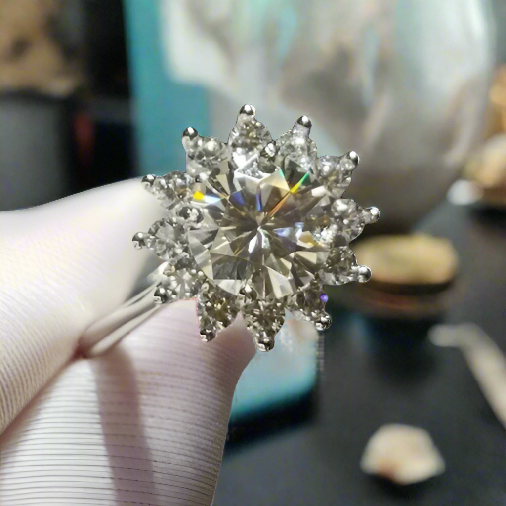 1.0 Ct Round Cut Sunflower Engagement Ring-Evani Jewelry