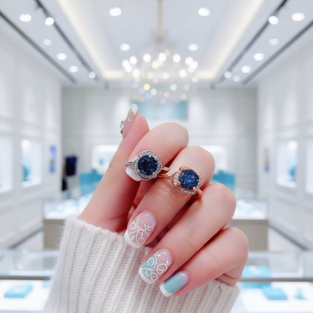 1.0 Ct Round Dark Blue Diamond Engagement Ring-Evani Jewelry