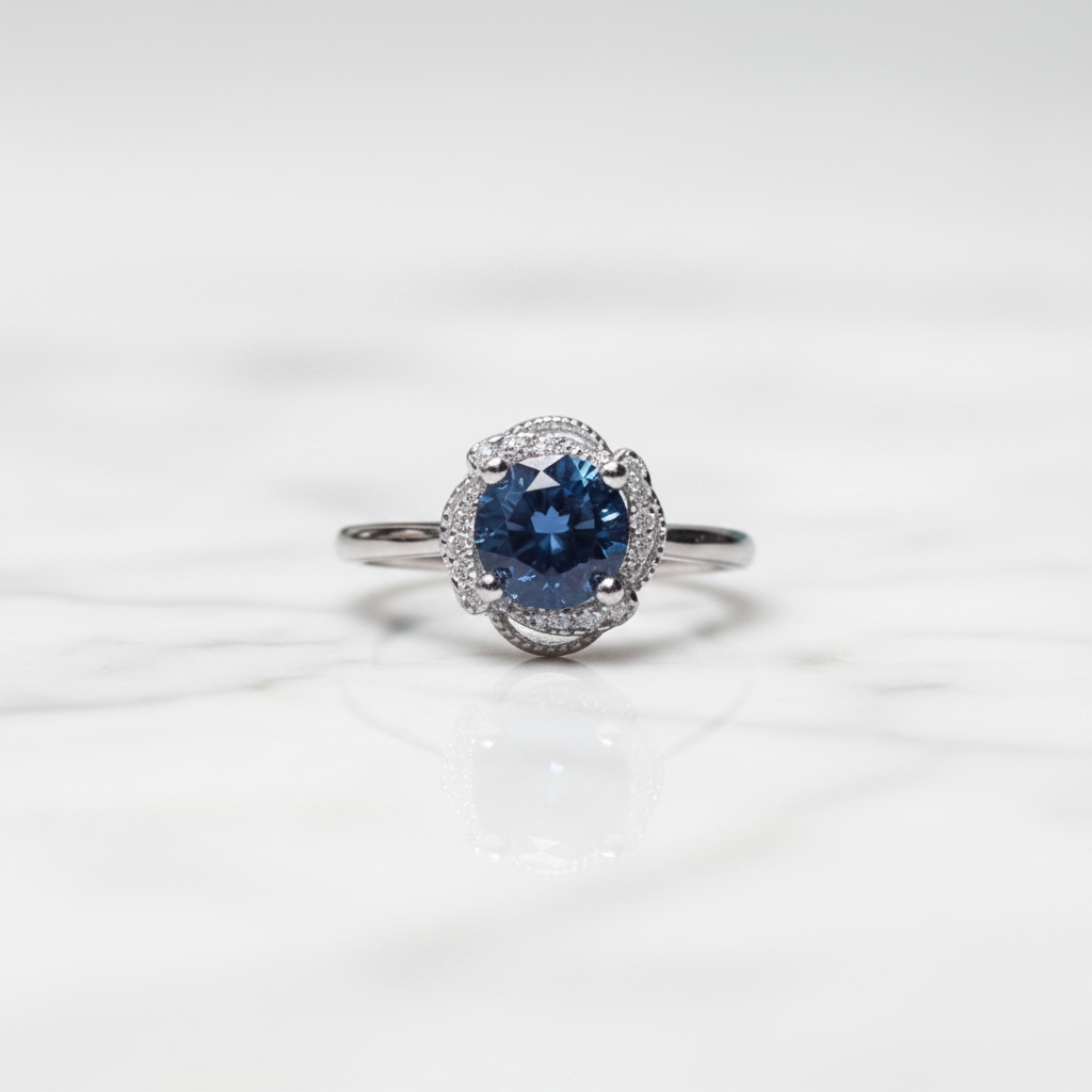 1.0 Ct Round Dark Blue Diamond Option Engagement Ring