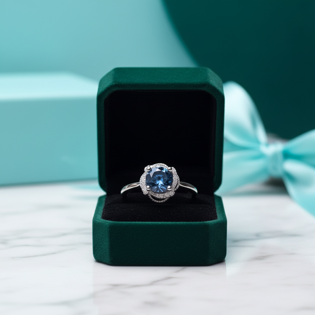 1.0 Ct Round Dark Blue Diamond Option Engagement Ring