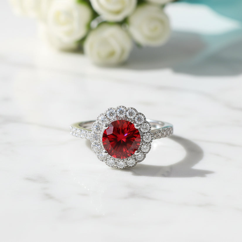 1.0 Ct Round Cut Adjustable Garnet Engagement Ring-Evani Jewelry