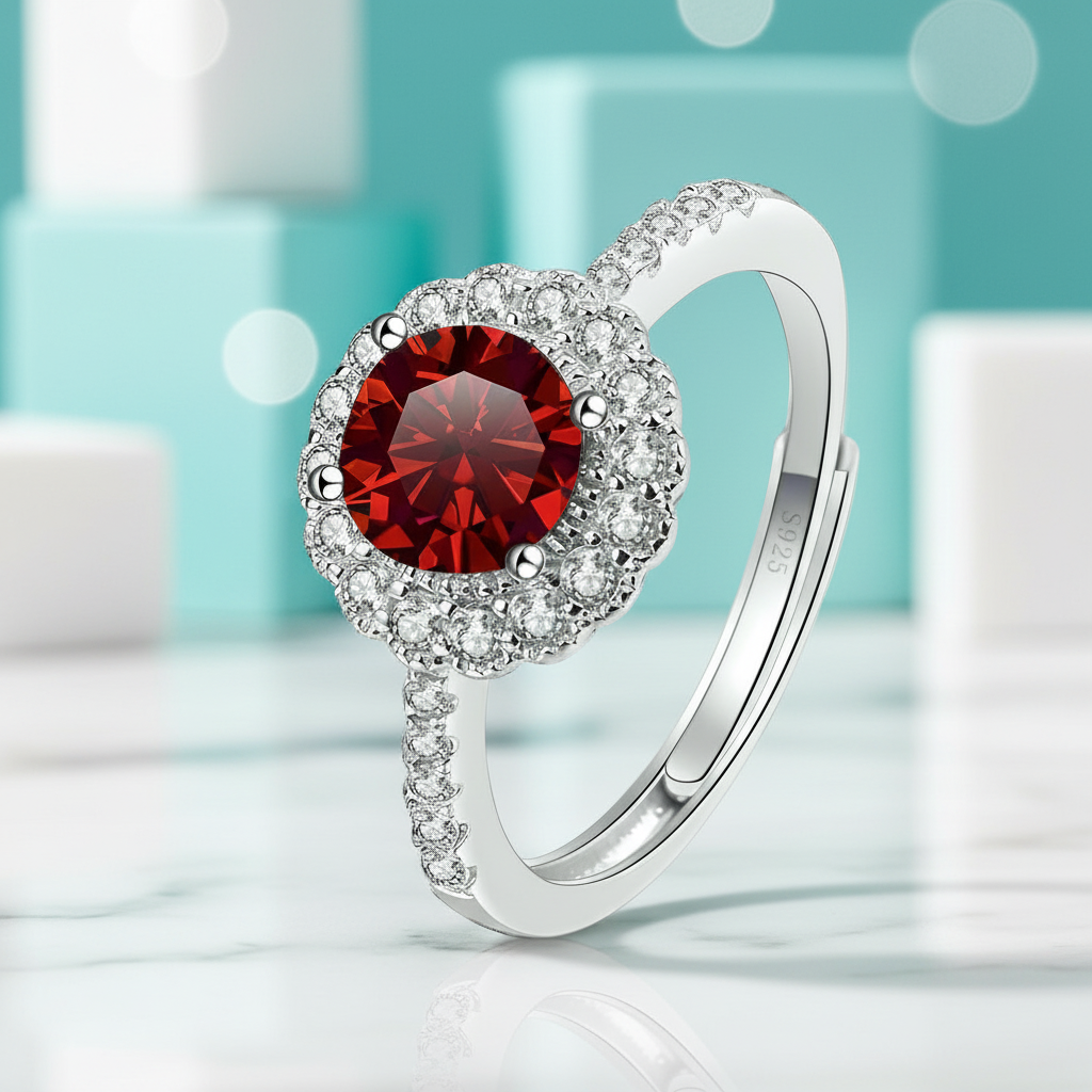 1.0 Ct Round Cut Adjustable Garnet Engagement Ring-Evani Jewelry