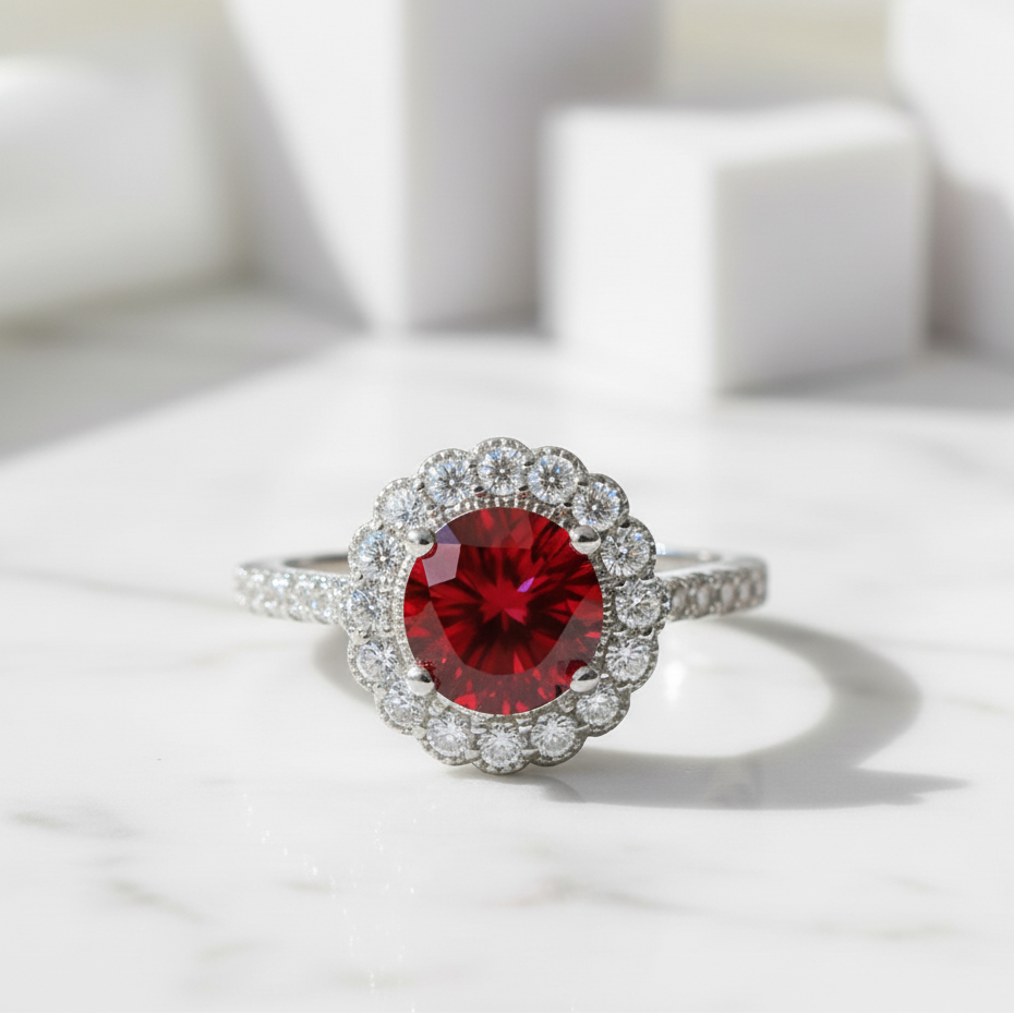 1.0 Ct Round Cut Adjustable Garnet Engagement Ring-Evani Jewelry