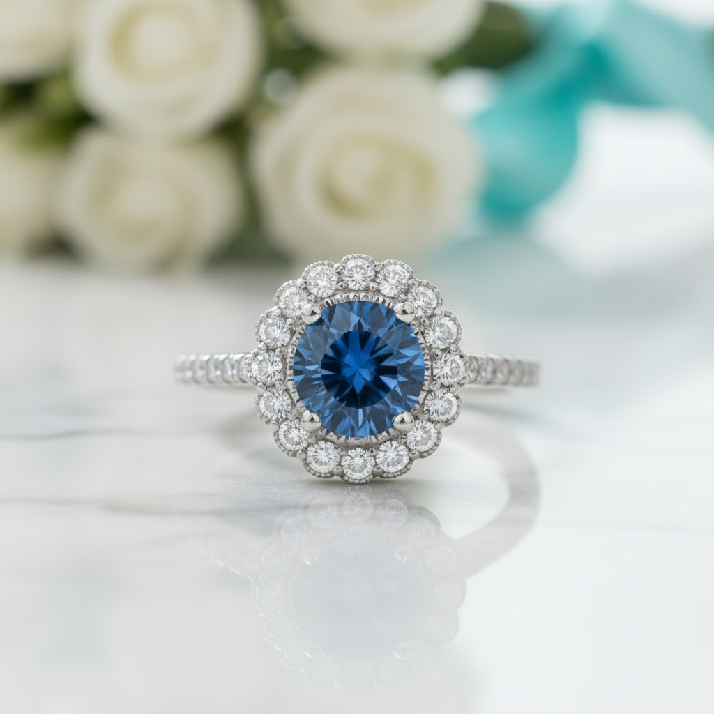 1.0 Ct Round Cut Sapphire Birthstone Adjustable Engagement Ring - Evani Naomi Jewelry