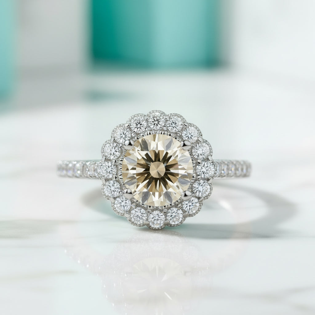 1.0 Ct Round Diamond Adjustable Topaz and Citrine Engagement Ring-Evani Jewelry