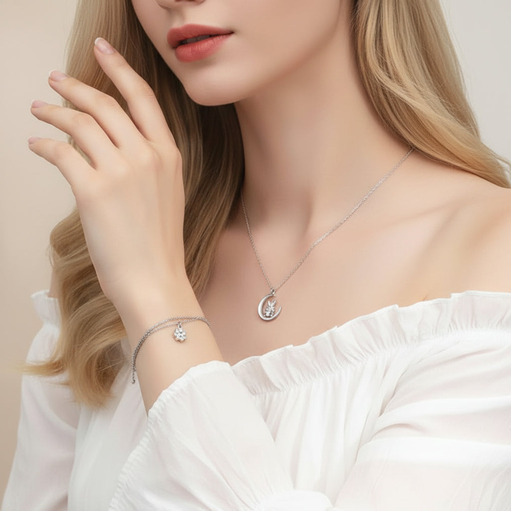1.0 Ct Round Diamond Bunny Jewelry Set-Evani Jewelry