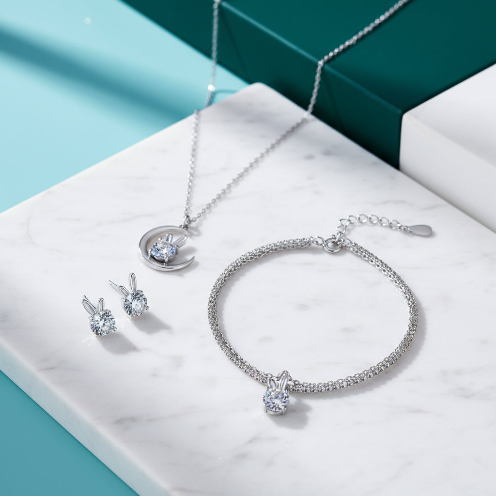 1.0 Ct Round Diamond Bunny Jewelry Set-Evani Jewelry