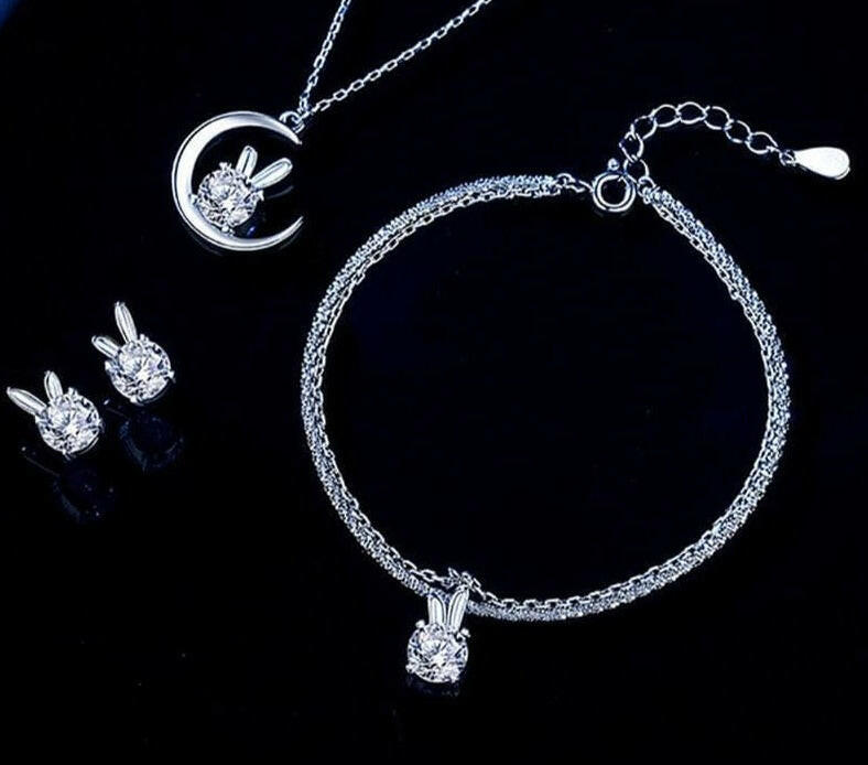 1.0 Ct Round Diamond Bunny Jewelry Set-Evani Naomi Jewelry
