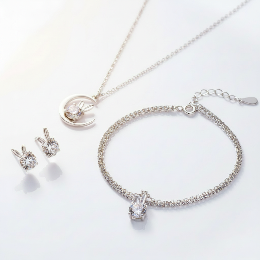 1.0 Ct Round Diamond OptionBunny Jewelry Set