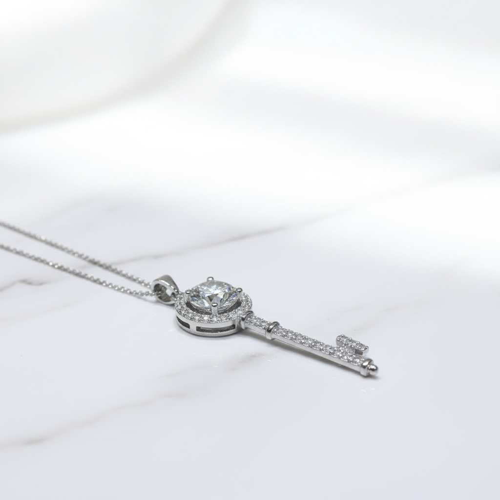 1.0 Ct Round Diamond OptionCute Key Shape Pendant Necklace