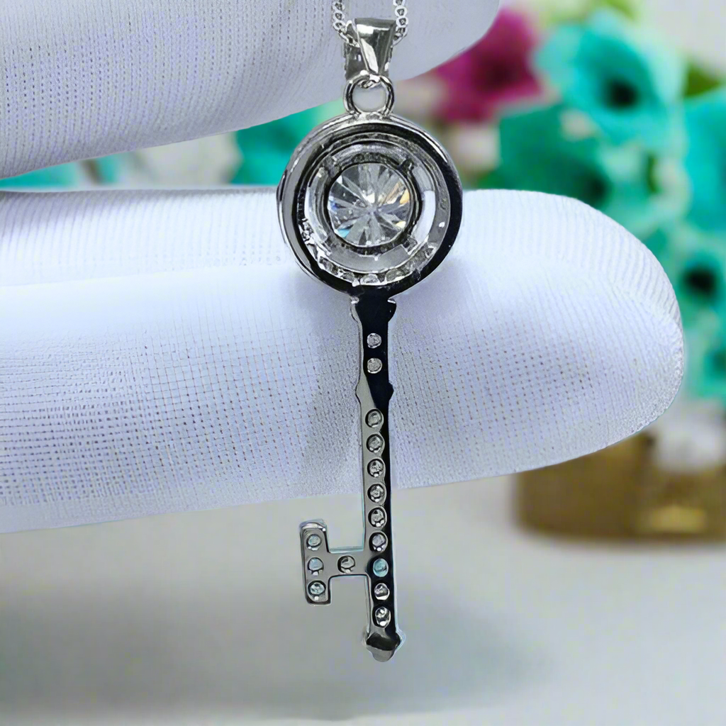 1.0 Ct Round Diamond Cute Key Shape Pendant Necklace-Evani Naomi Jewelry
