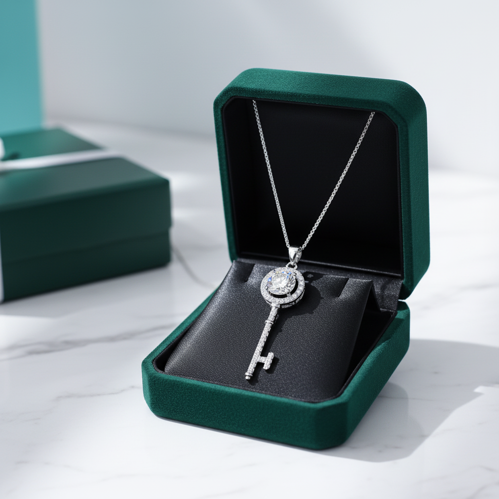 1.0 Ct Round Diamond OptionCute Key Shape Pendant Necklace