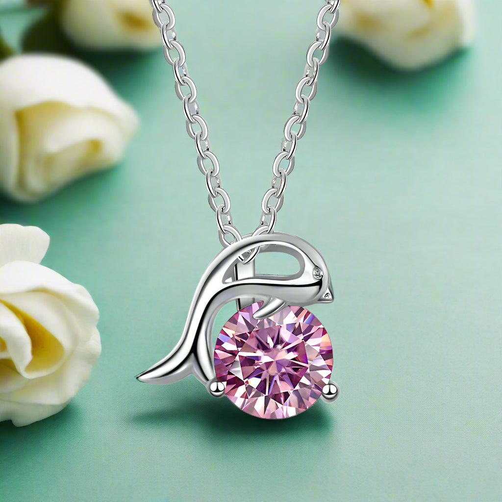1.0 Ct Round Diamond Dolphin Pendant Necklace-Evani Naomi Jewelry