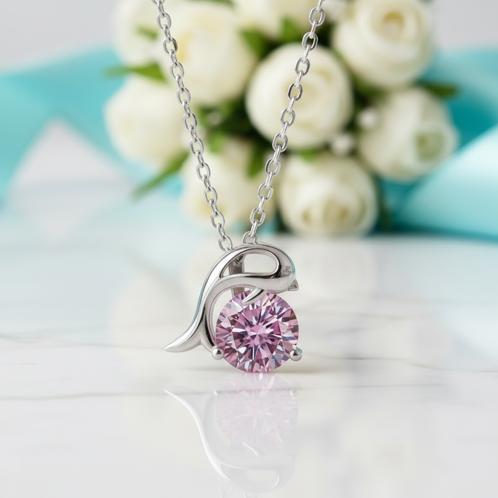 1.0 Ct Round Cut Tourmaline Birthstone Dolphin Pendant Necklace - Evani Naomi Jewelry