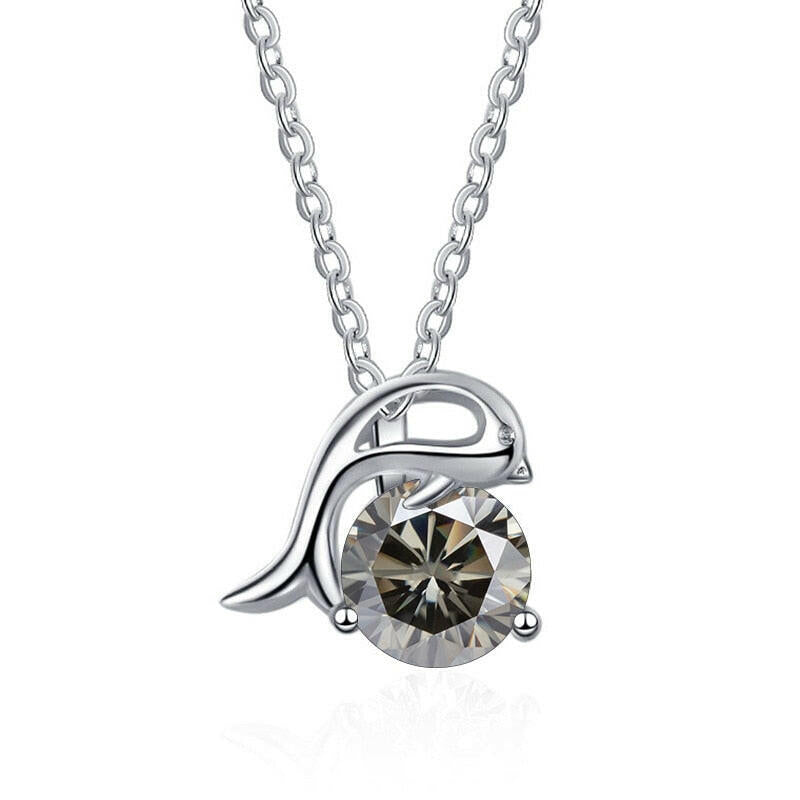 1.0 Ct Round Diamond Dolphin Pendant Necklace-Evani Naomi Jewelry