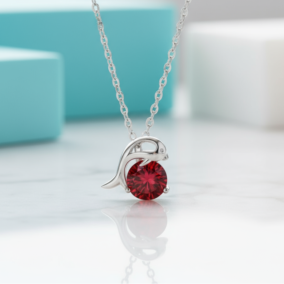 1.0 Ct Round Garnet Dolphin Pendant Necklace-Evani Jewelry