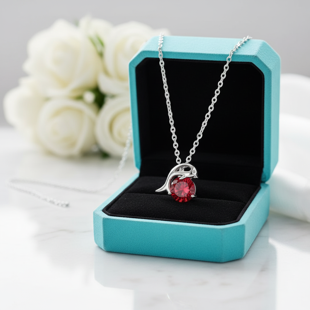 1.0 Ct Round Cut Ruby Dolphin Pendant Necklace-Evani Jewelry