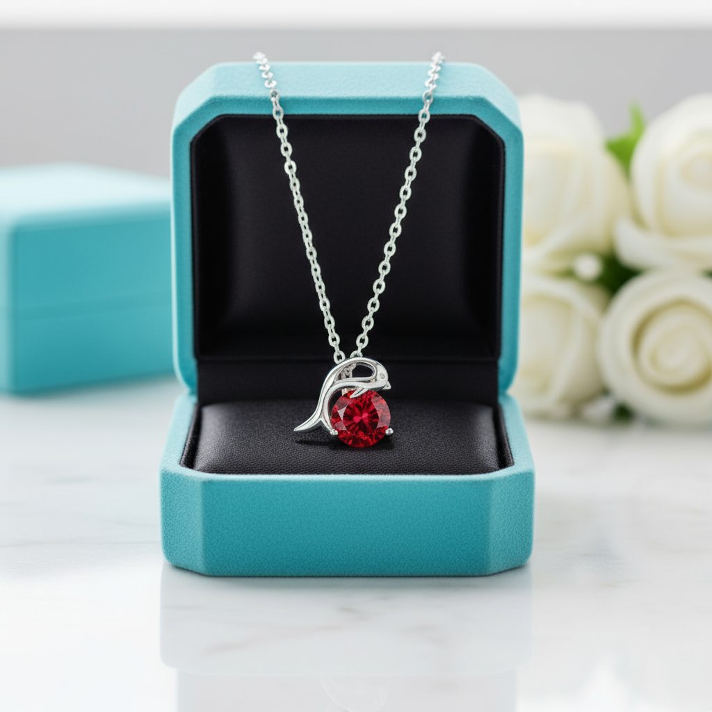 1.0 Ct Round Garnet Dolphin Pendant Necklace-Evani Jewelry