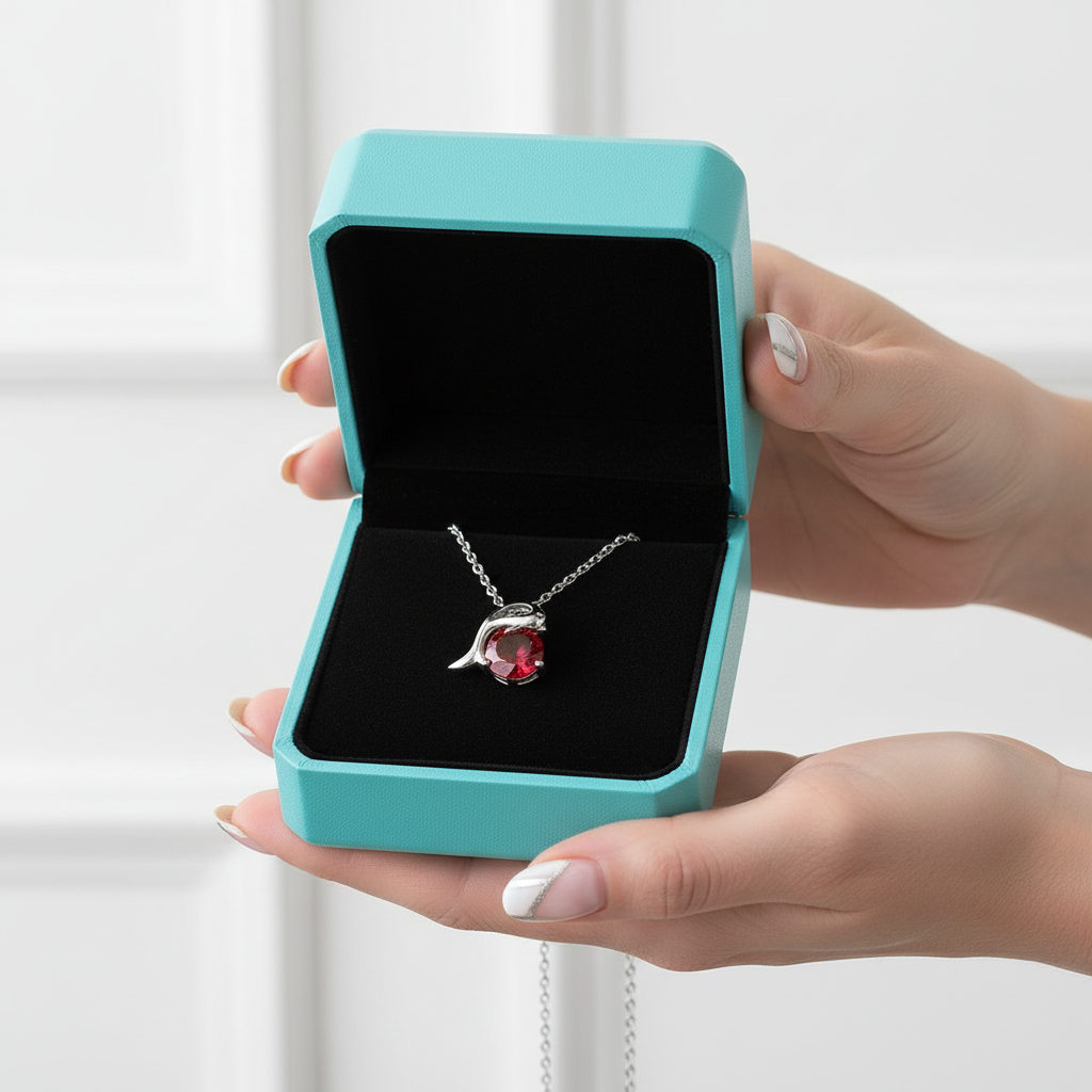 1.0 Ct Round Cut Ruby Dolphin Pendant Necklace-Evani Jewelry