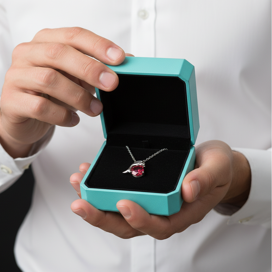 1.0 Ct Round Cut Ruby Dolphin Pendant Necklace-Evani Jewelry