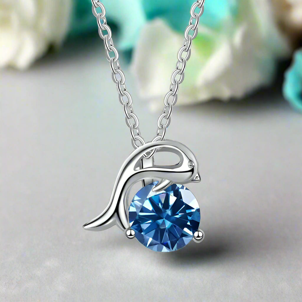 1.0 Ct Round Diamond Dolphin Pendant Necklace-Evani Naomi Jewelry