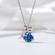 1.0 Ct Round Cut Sapphire Dolphin Pendant Necklace