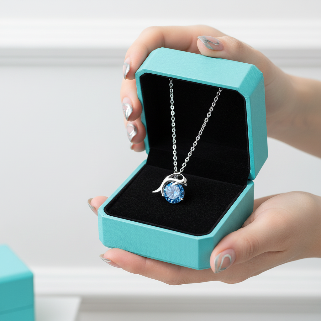 1.0 Ct Round Cut Sapphire Dolphin Pendant Necklace