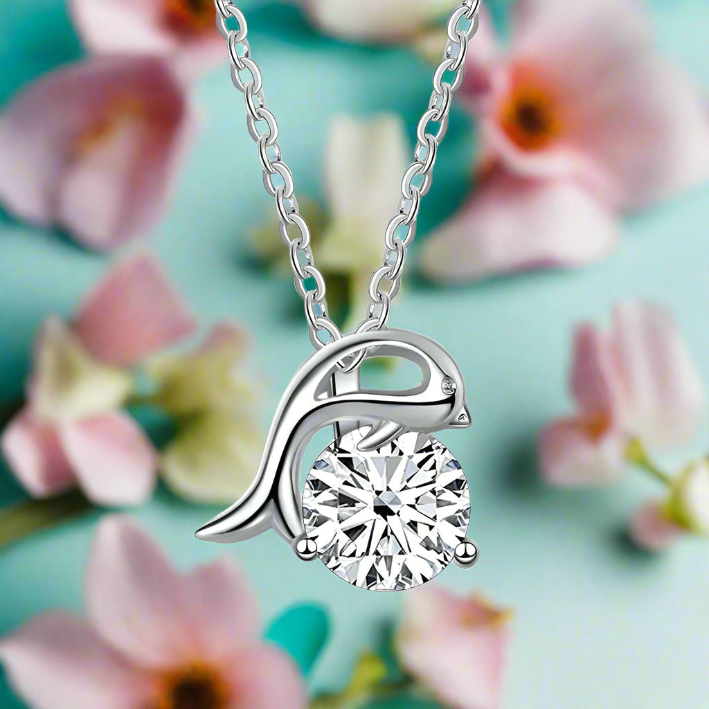 1.0 Ct Round Diamond Dolphin Pendant Necklace-Evani Naomi Jewelry