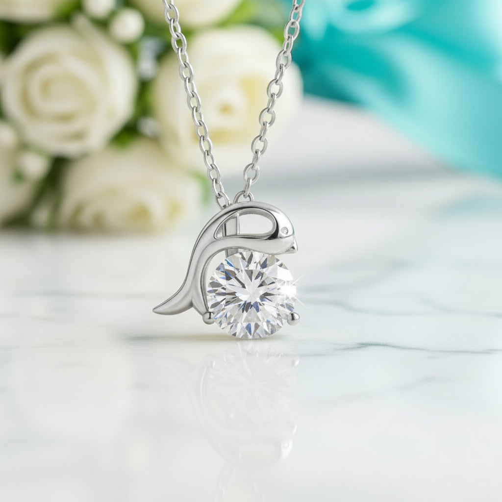 1.0 Ct Round Cut Diamond Dolphin Birthstone Pendant Necklace-Evani Jewelry