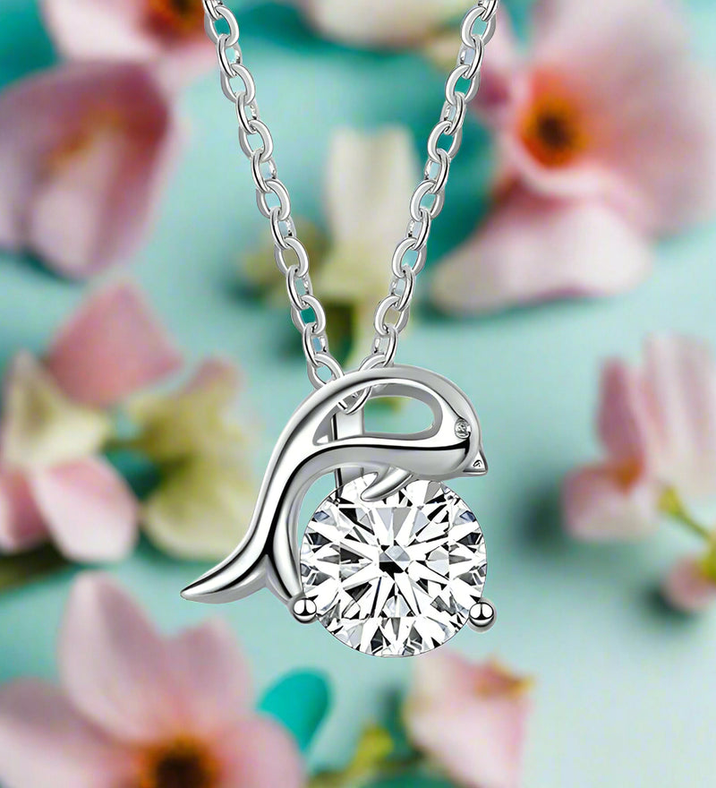 1.0 Ct Round Diamond Dolphin Pendant Necklace-Evani Naomi Jewelry
