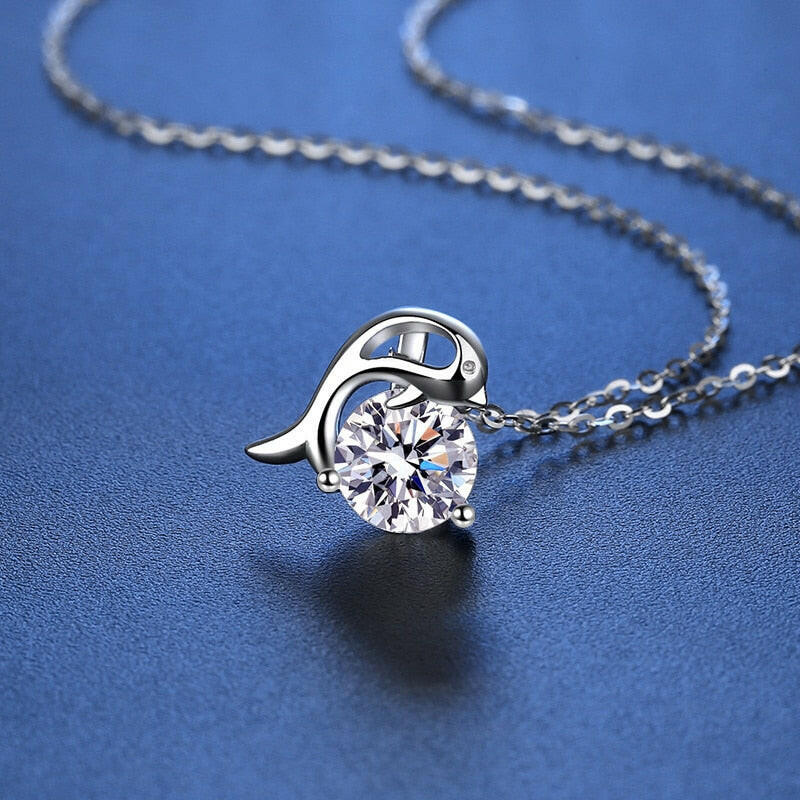 1.0 Ct Round Diamond Dolphin Pendant Necklace-Evani Naomi Jewelry