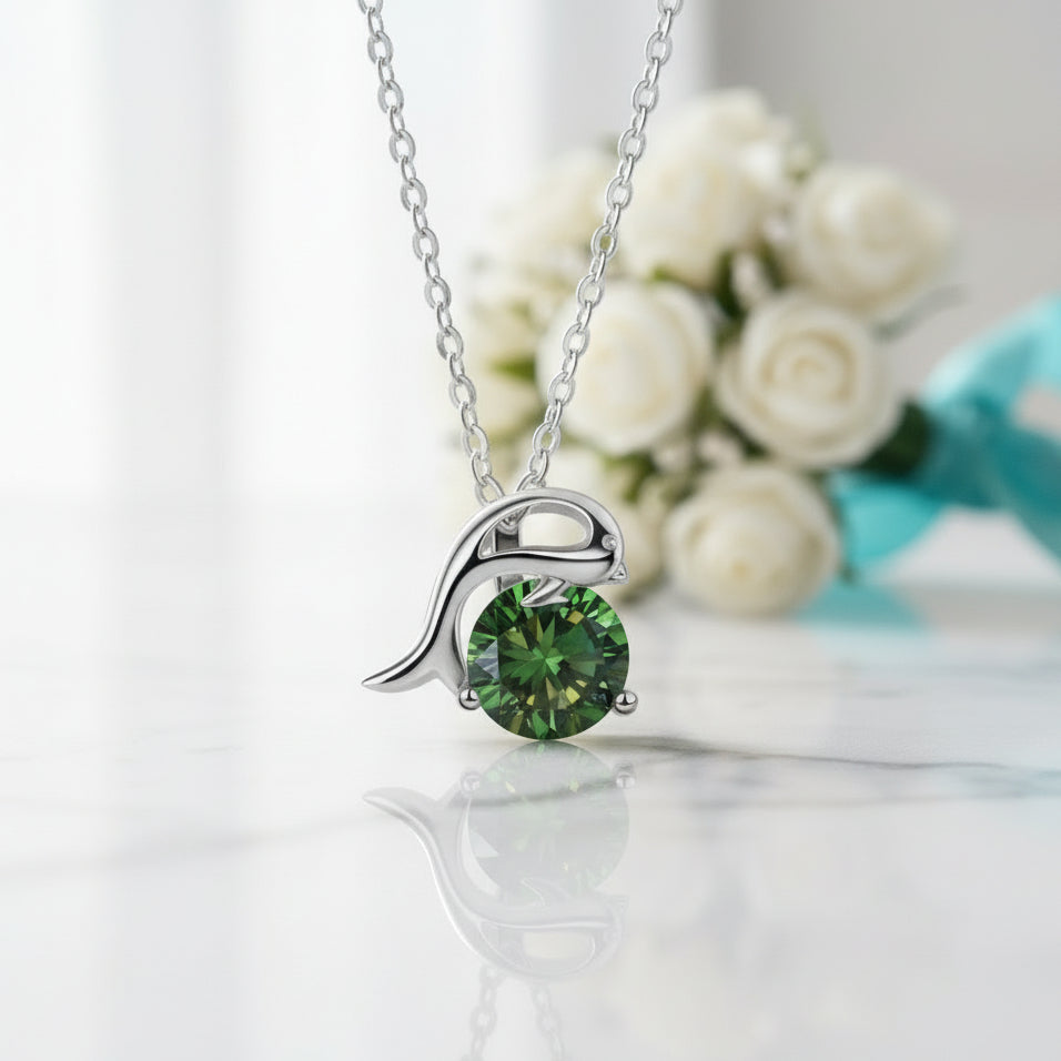 1.0 Ct Round Cut Emerald Dolphin Pendant Necklace-Evani Jewelry