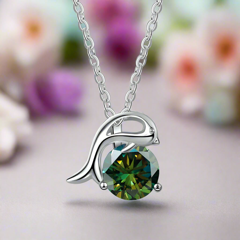 1.0 Ct Round Diamond Dolphin Pendant Necklace-Evani Naomi Jewelry