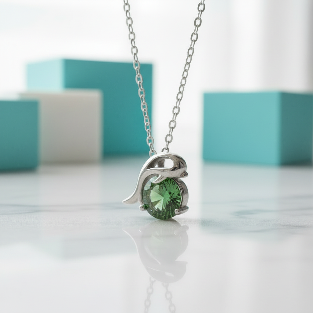 1.0 Ct Round Cut Emerald Dolphin Pendant Necklace-Evani Jewelry