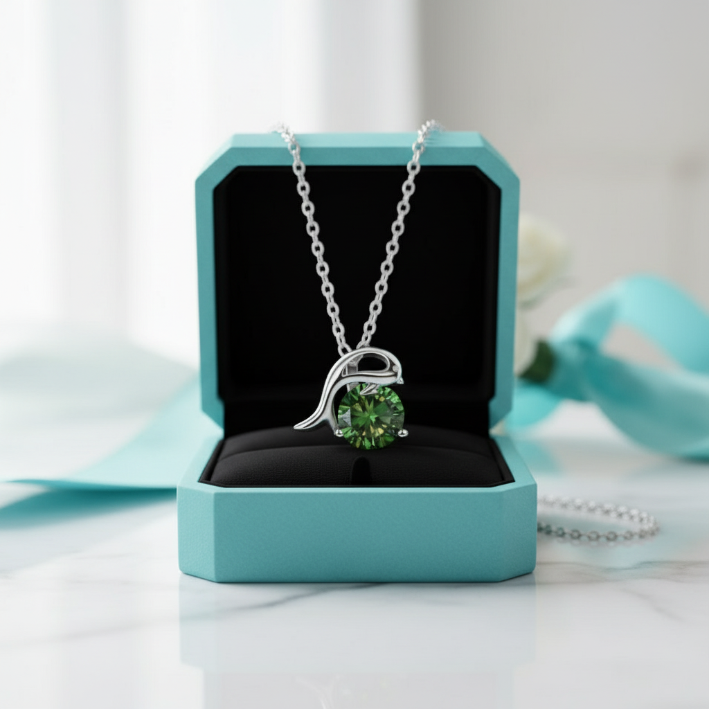 1.0 Ct Round Cut Emerald Dolphin Pendant Necklace-Evani Jewelry