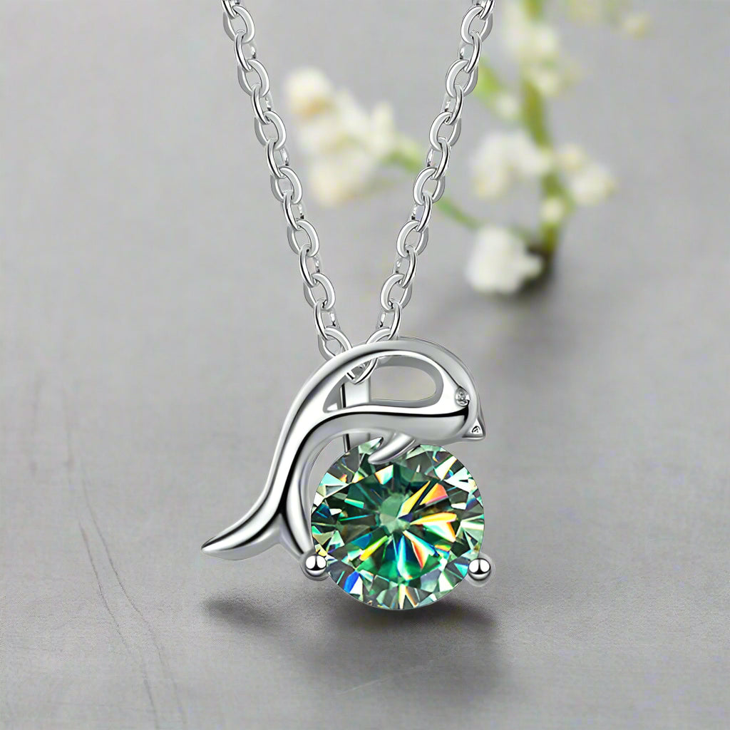 1.0 Ct Round Diamond Dolphin Pendant Necklace-Evani Naomi Jewelry