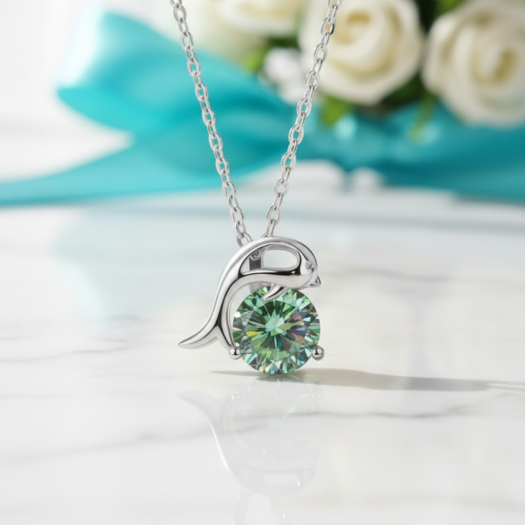 1.0 Ct Round Cut Peridot Dolphin Pendant Necklace-Evani Jewelry